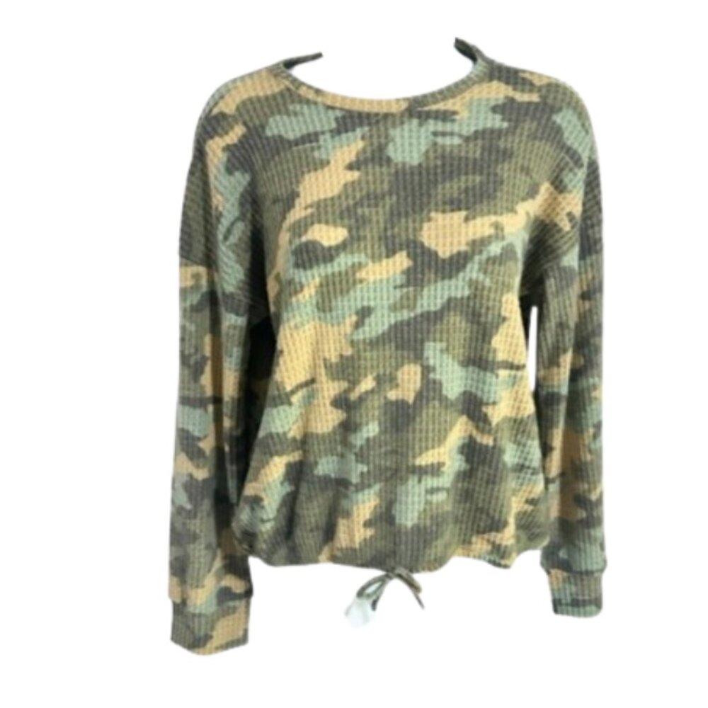 Treasure & Bond Girls Waffle Knit Camo Long Sleeve Top - XL 14/16